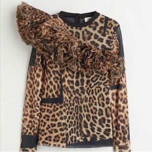 H&M Studio S/S 2022 Leopard Ruffle Blouse Size S